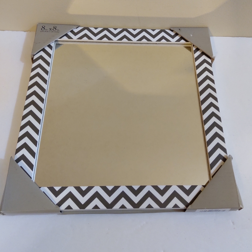 NEW Malden Chevron Frame Mirror 8" x 8"  20.3cm x 20.3cm Gray & White
